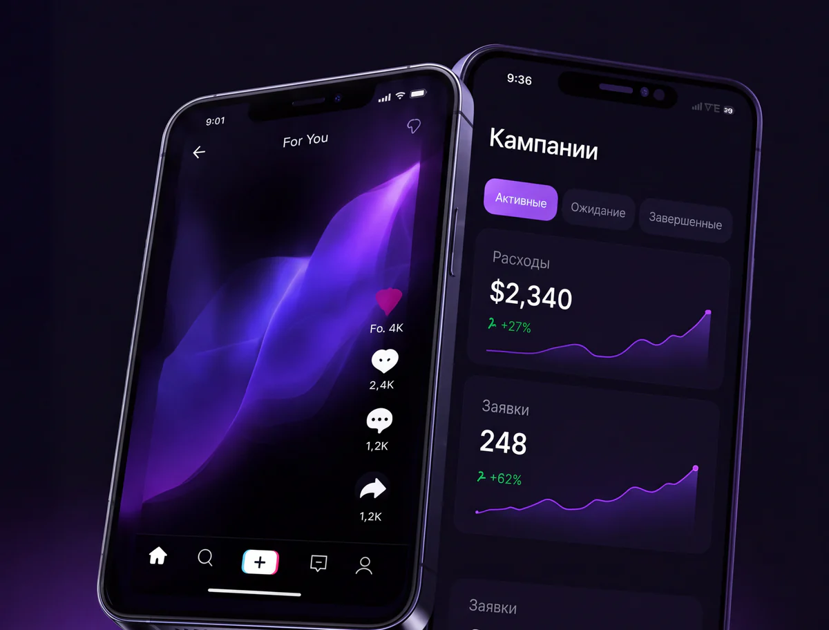 TikTok-лента и кабинет кампаний Shyraq: расходы и заявки
